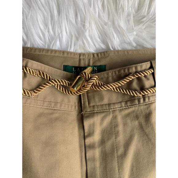 Lauren by Ralph Lauren hi rise khaki shorts with gold rope toggle belt - Picture 2 of 4
